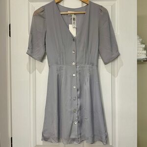 Aritzia Wilfred Button-Front Mini Dress in Pearl Grey